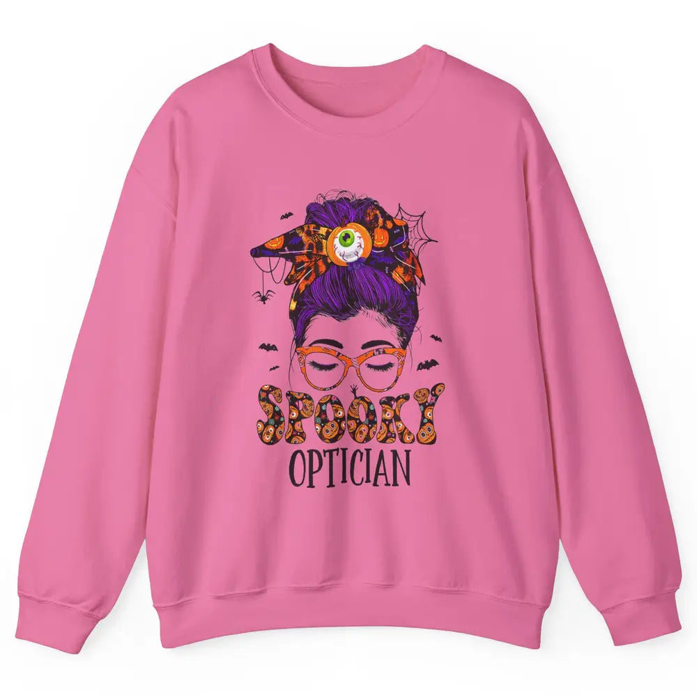 Optician Messy Hair Bun Eye Glasses Halloween Spooky Season Unisex Crewneck Sweatshirt