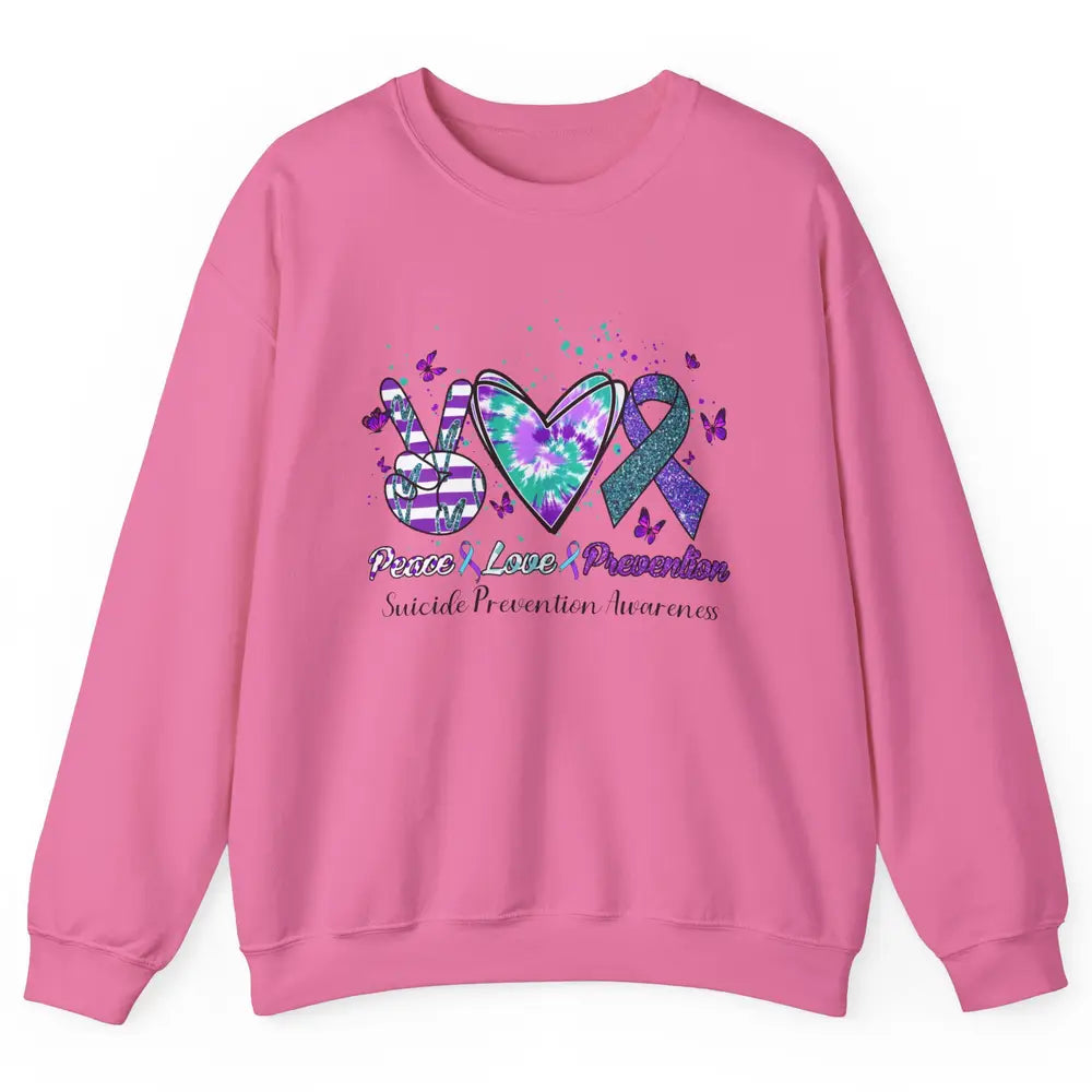 Peace Love Prevention Teal Purple Ribbon Suicide Awareness Unisex Crewneck Sweatshirt