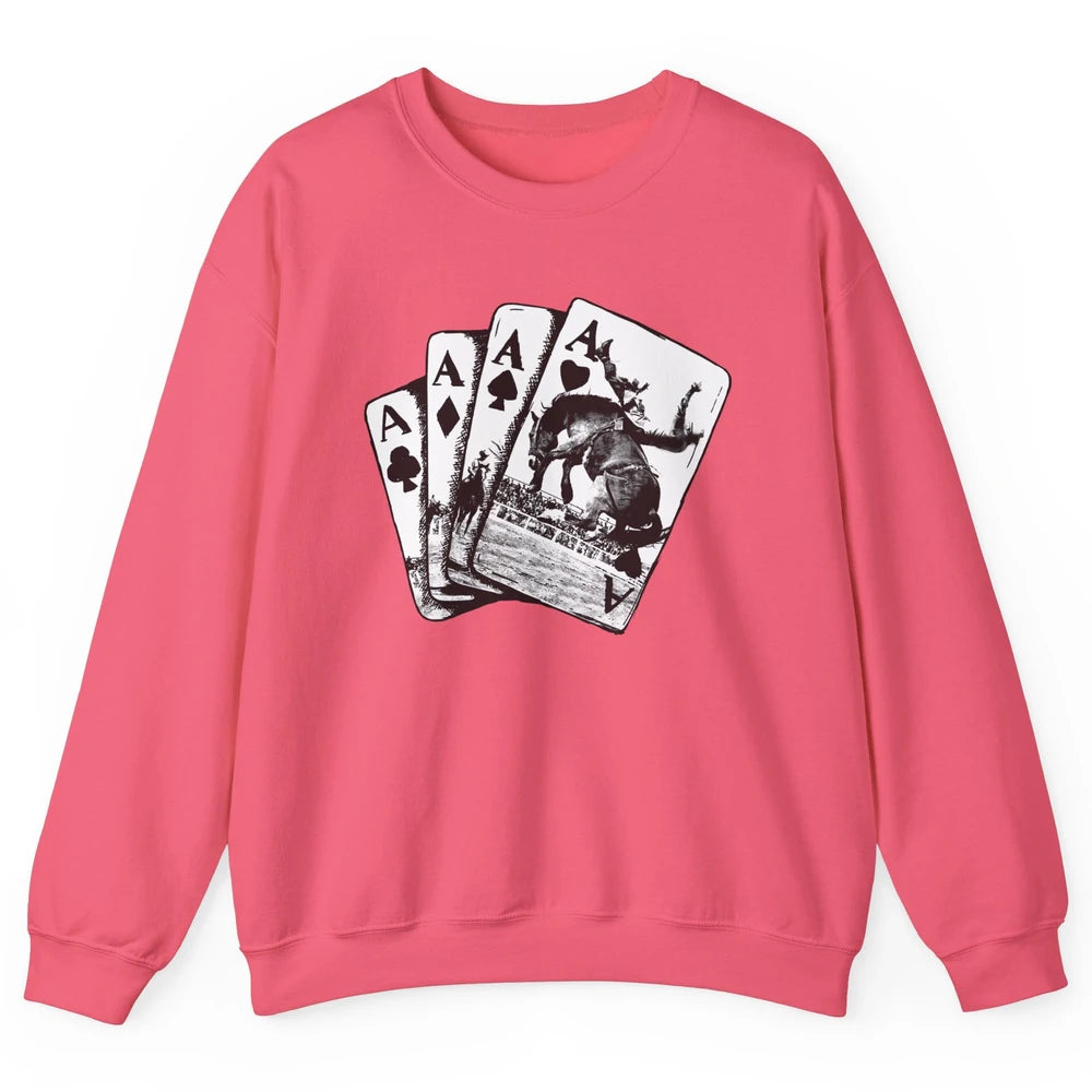 Punchy Cowboy Horsing Playing Cards Western Cowboy Rodeo Unisex Crewneck Sweatshirt