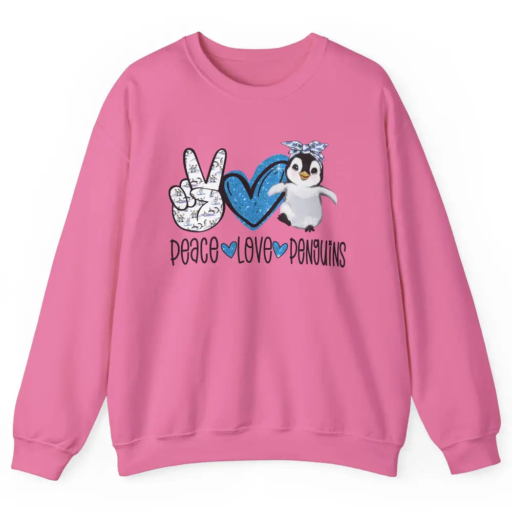 Peace Love Penguins With Headband Baby Penguins Lovers Gift Unisex Crewneck Sweatshirt
