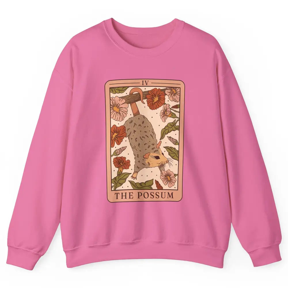 Possum Tarot Card Floral Possum Cat Lovers Team Trash Unisex Crewneck Sweatshirt