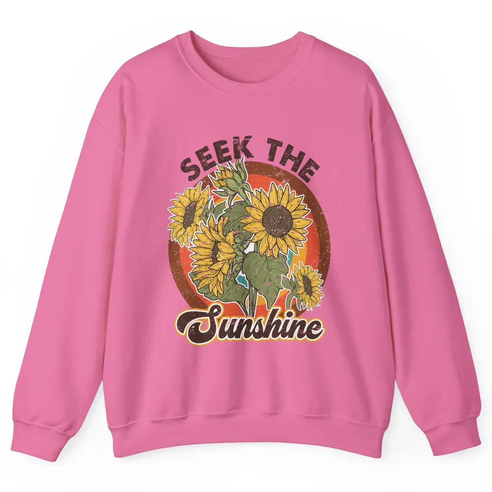 Retro Rainbow Sunflower Seek The Sunshine Peace Hippie Girl Unisex Crewneck Sweatshirt