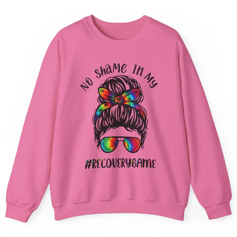 No Shame In My Recovery Game Messy Hair Bun Sober Supporter Unisex Crewneck Sweatshirt