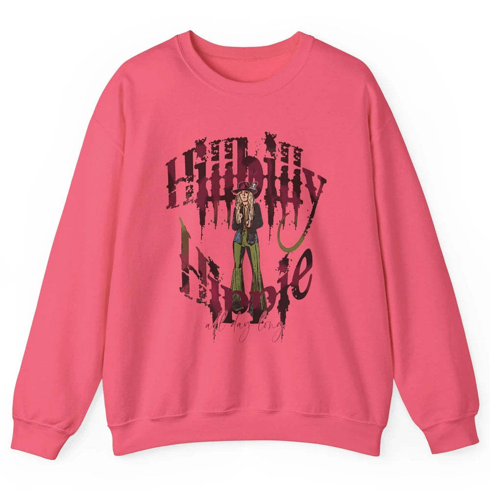 Retro Cowgirl Hillbilly Hippie All Day Long Western Country Unisex Crewneck Sweatshirt