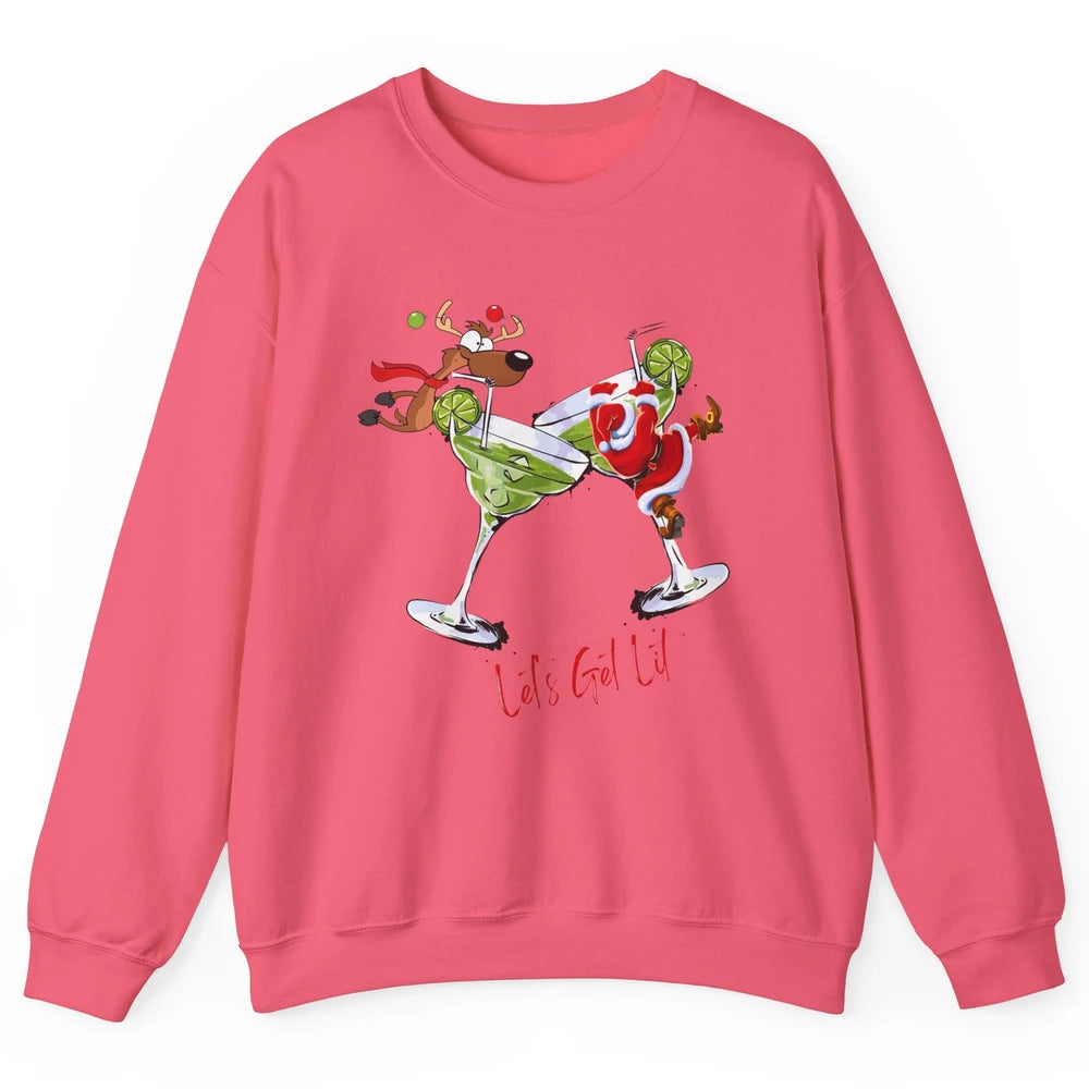 Party Santa & Reindeer Cocktail Glasses Let's Get Lit Xmas Unisex Crewneck Sweatshirt