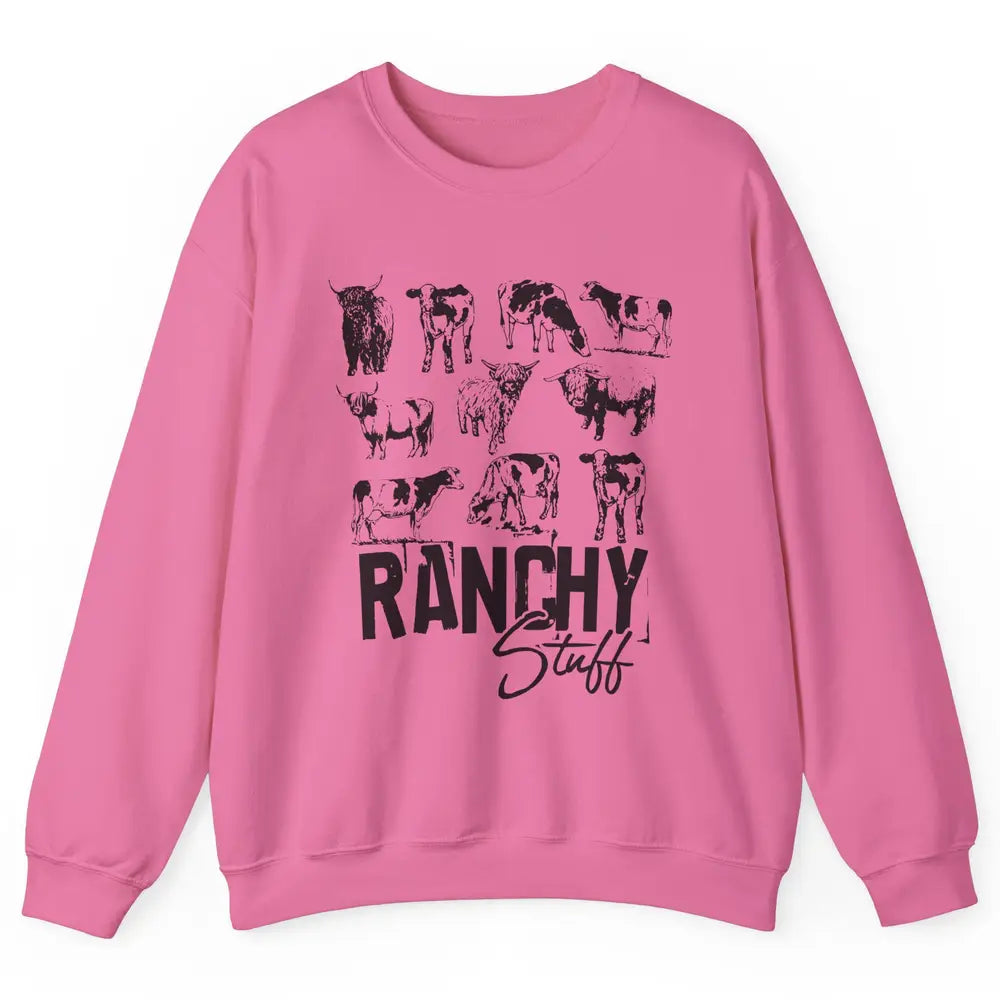 Retro Highland Cow Heifer Ranchy Stuff Western Country Gift Unisex Crewneck Sweatshirt