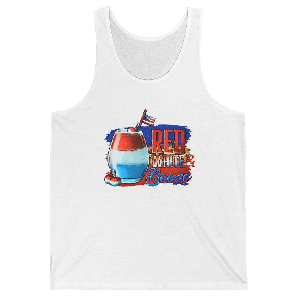 Red White & Booze Leopard US Flag 4th of July American Booze Unisex Jersey Tank
