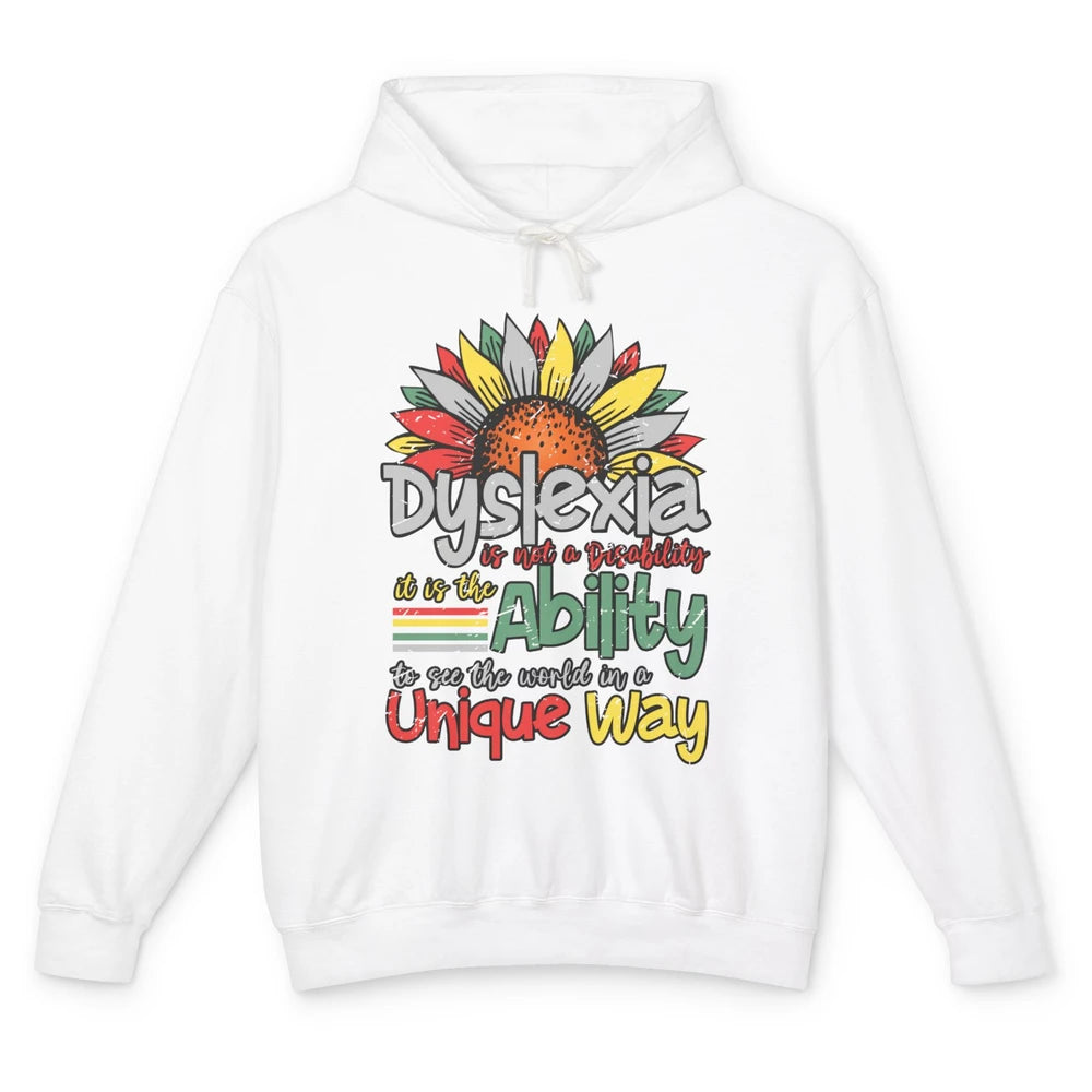 Retro Dyslexia A Different Ability Not Disability Sunflower Unisex Lightweight Hoodie