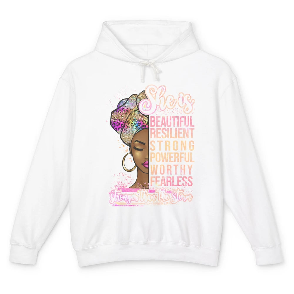 Afro Woman Strong Than Storm Melanin African American Woman Unisex Lightweight Hoodie
