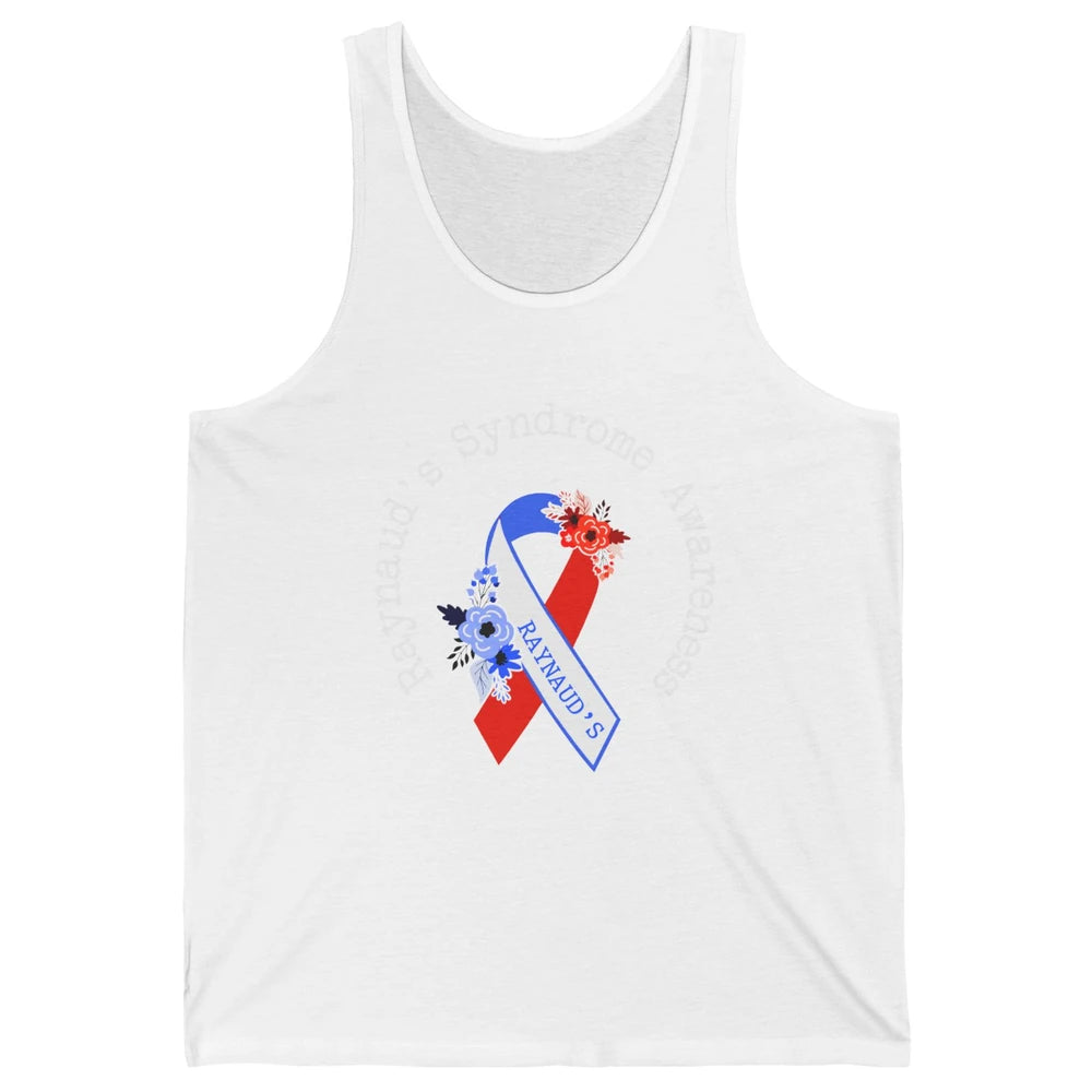 Raynaud's Syndrome Awareness Support Floral Red Blue Ribbon Unisex Jersey Tank