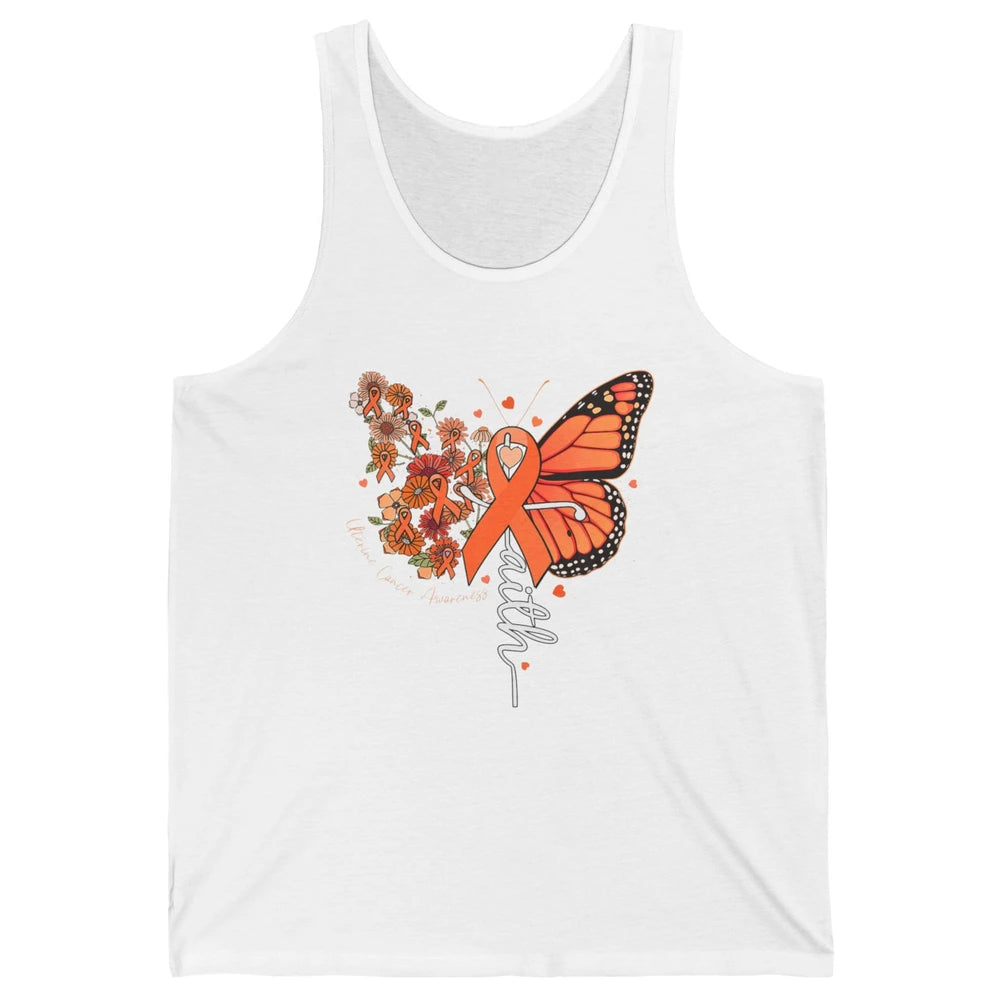 Peach Floral Butterfly Cross Faith Uterine Cancer Awareness Unisex Jersey Tank