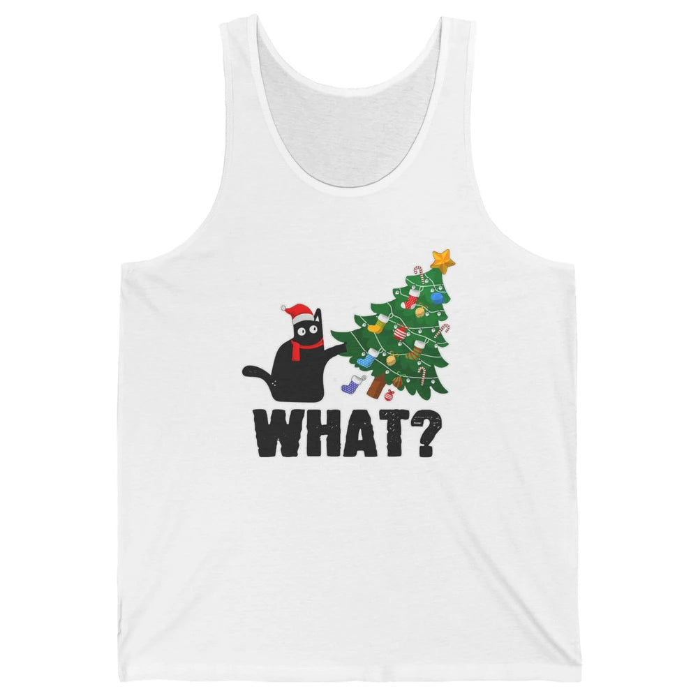 Black Cat Pushing Christmas Tree What Xmas Lights Santa Hat Unisex Jersey Tank