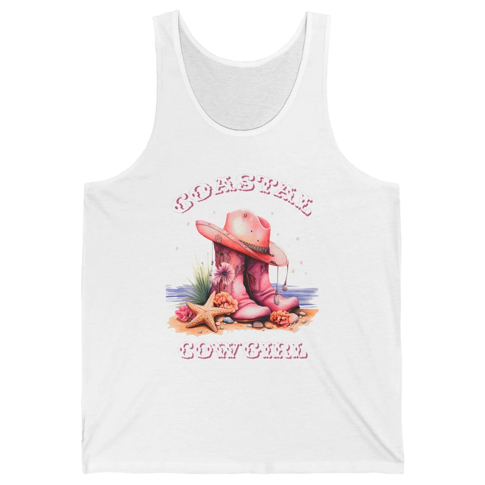Retro Cowgirl Boots Coastal Cowgirl Western Country Beach Unisex Jersey Tank