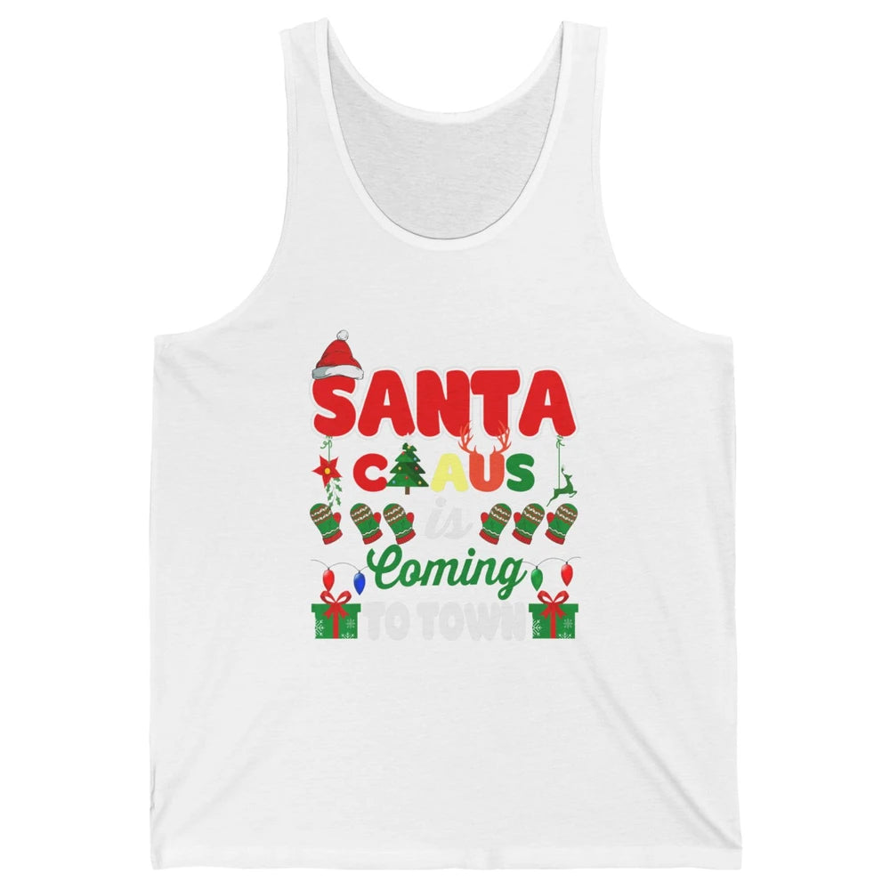 Merry Christmas Santa Claus Coming To Town Retro Xmas Lights Unisex Jersey Tank