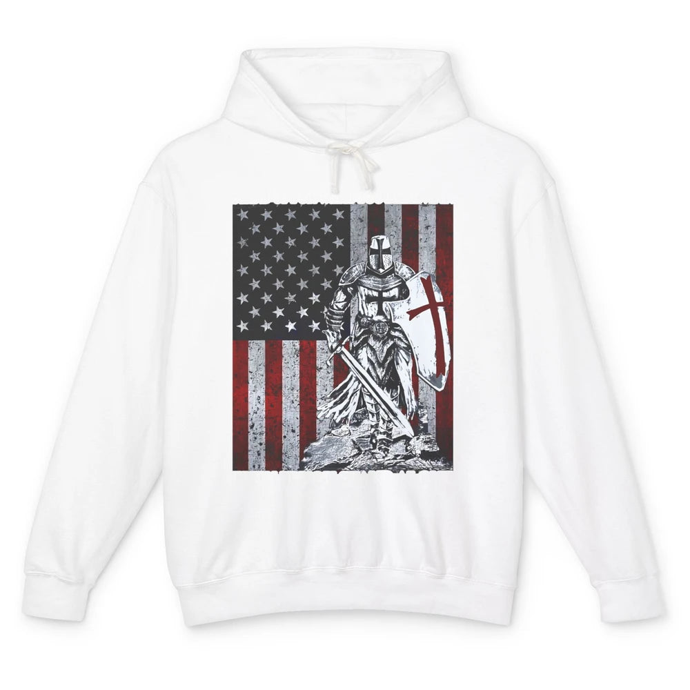 Retro Knight Templar US Flag Stand For What You Believe In Unisex Lightweight Hoodie