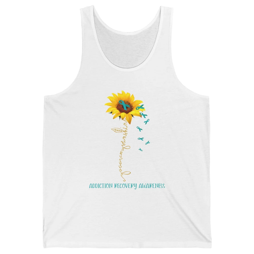 Addiction Recovery Awareness Teal Ribbon Sunflower Unisex Jersey Tank