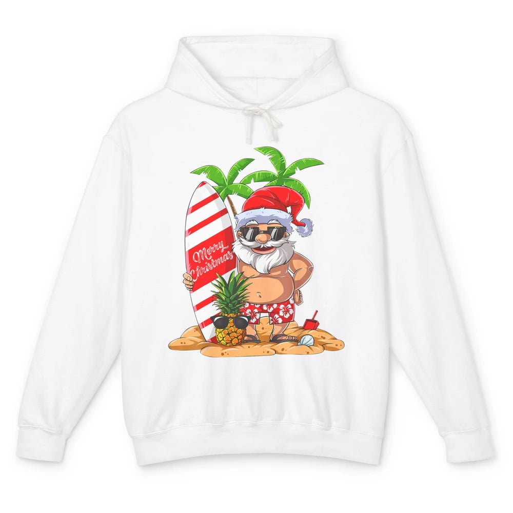 Christmas in July Santa Hawaii Surfing Summer Christmas Unisex Lightweight Hoodie