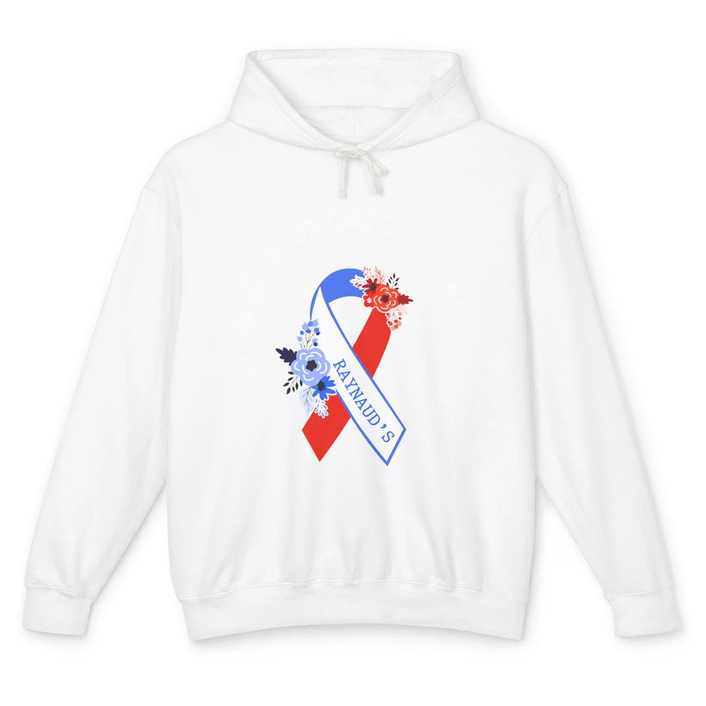 Raynaud's Syndrome Awareness Support Floral Red Blue Ribbon Unisex Lightweight Hoodie