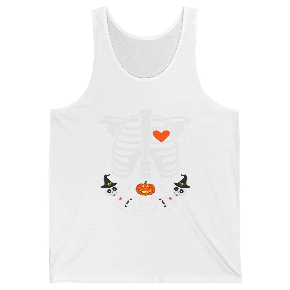 Pregnant Halloween Skeleton Baby Twins Witch Pumpkin Costume Unisex Jersey Tank