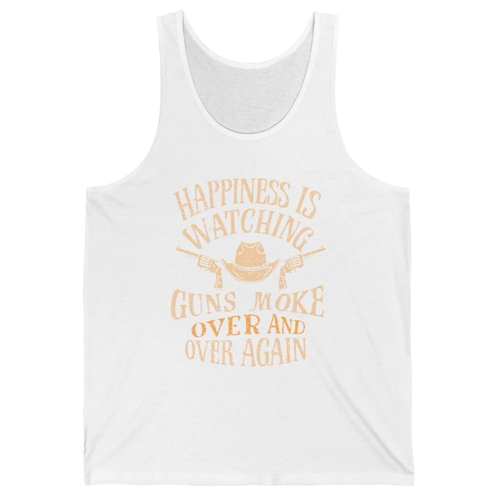Happiness Is Watching Gunsmoke Over Retro Cowboy Hat Rodeo Howdy Western Country Unisex Jersey Tank