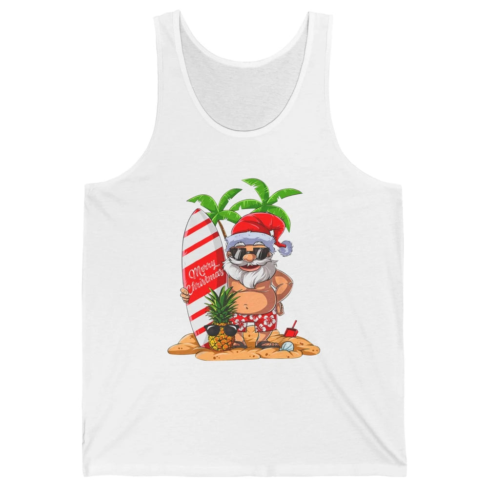 Christmas in July Santa Hawaii Surfing Summer Christmas Unisex Jersey Tank