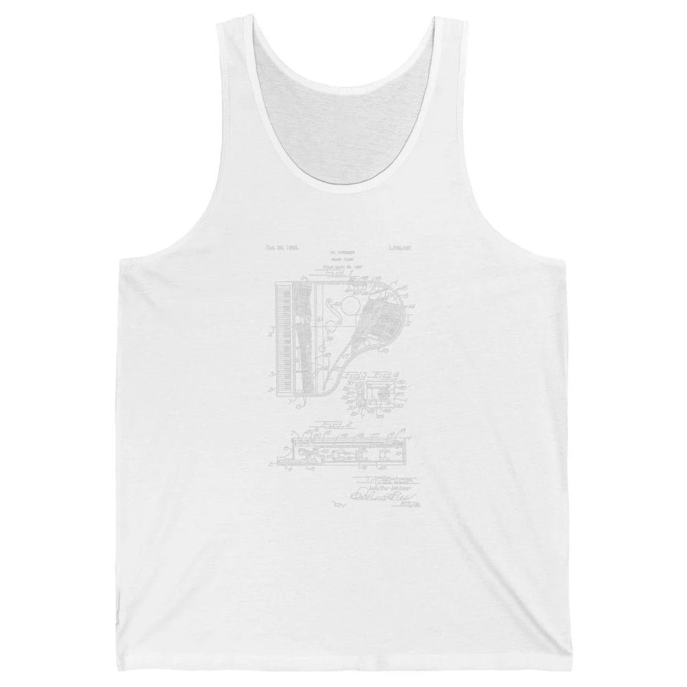 Piano Patent Style Vintage Grand Pianist Line Art Drawing Unisex Jersey Tank