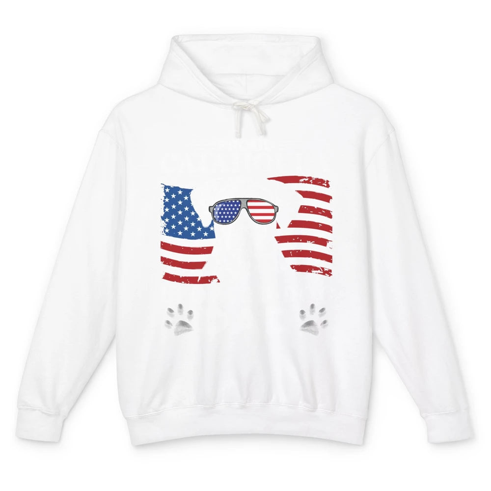 Proud Catahoula Leopard Dog Dad US Flag Patriotic 4th July Unisex Lightweight Hoodie