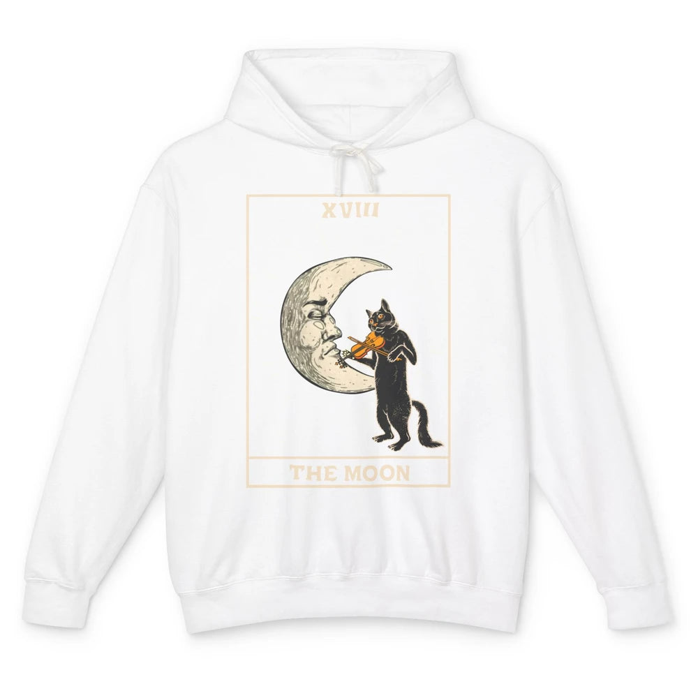 Retro Halloween Cat Guitarist The Moon Tarot Card Witchcraft Unisex Lightweight Hoodie