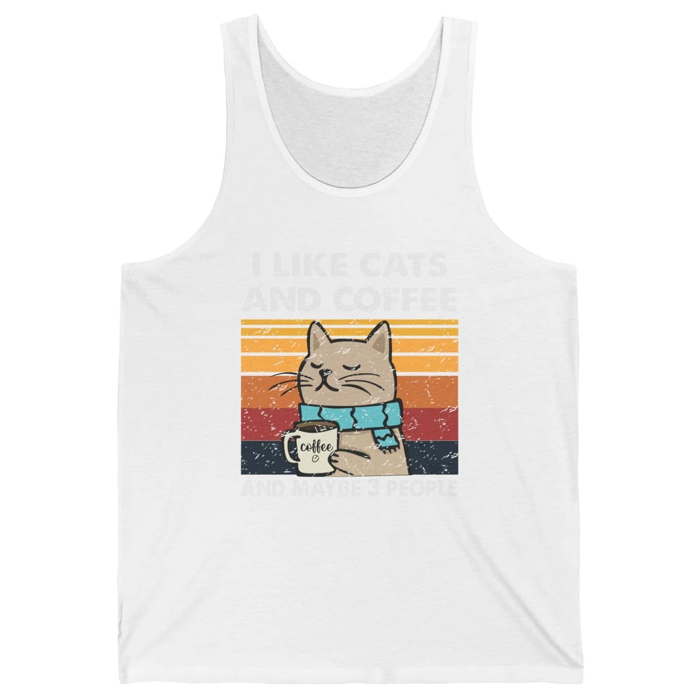 Retro Funny Fall Cat I Like Cats Coffee And Maybe 3 People Unisex Jersey Tank