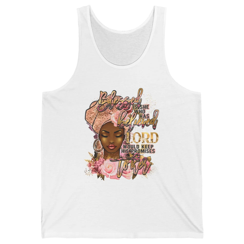 Afro Woman Blessed Is She Who Believed God African Christian Unisex Jersey Tank