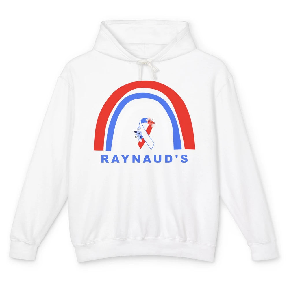 Raynaud's Syndrome Awareness Floral Red Blue Ribbon Rainbow Unisex Lightweight Hoodie