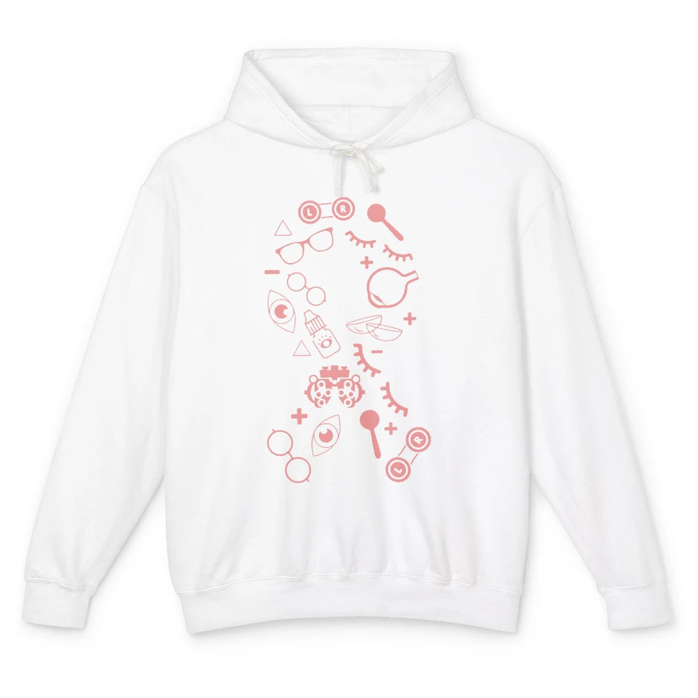 Optical Symbol Pink Ribbon Breast Cancer Support Optometrist Unisex Lightweight Hoodie