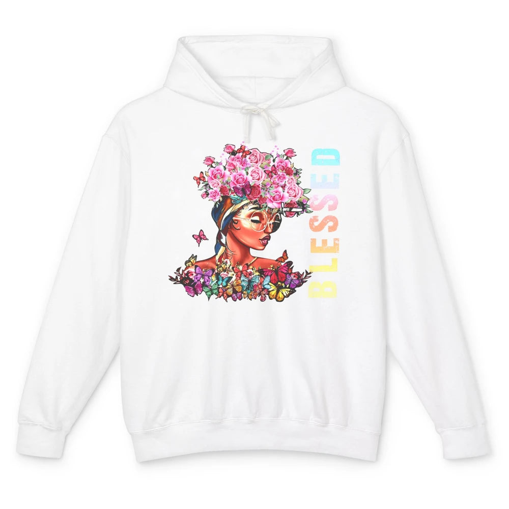 Floral Afro Black Girl Just Blessed Christian Afro American Unisex Lightweight Hoodie
