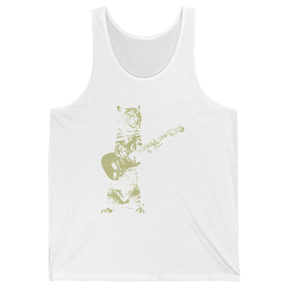 Retro Cat Playing Guitar Cat Guitarist Music Lovers Cat Mom Unisex Jersey Tank