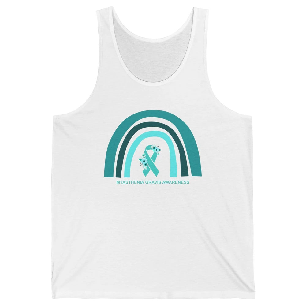 Myasthenia Gravis Awareness Floral Teal Ribbon Rainbow Unisex Jersey Tank