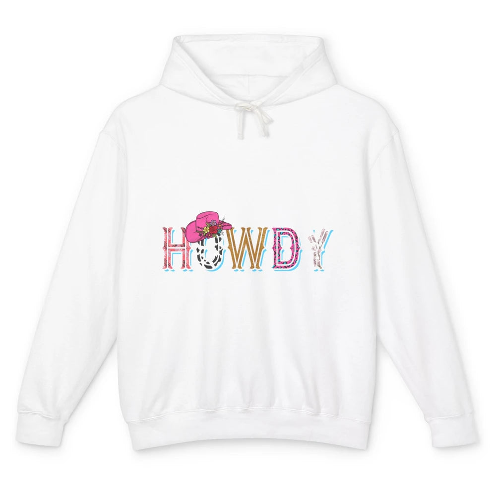 Howdy Cowboy Hat Floral Cowgirl Western Rodeo Leopard Retro Unisex Lightweight Hoodie