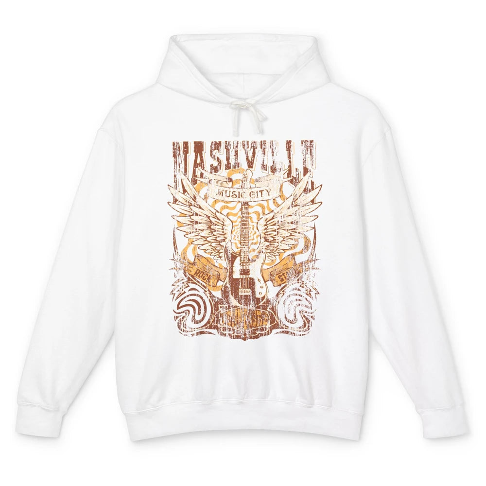 Retro Guitar Nashville Music City Western Country Music Unisex Lightweight Hoodie