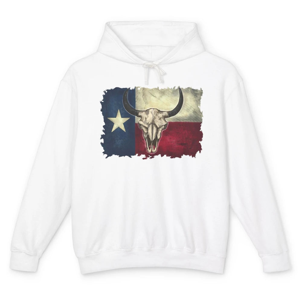 Retro Bull Skull Texas Map Western Country Cowboy Cowgirl Unisex Lightweight Hoodie