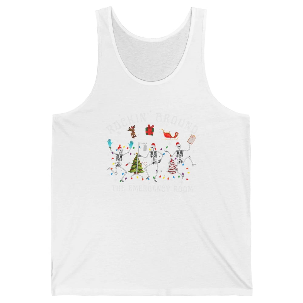 Merry Christmas Rocking Around Emergency Room Skeleton Nurse Unisex Jersey Tank