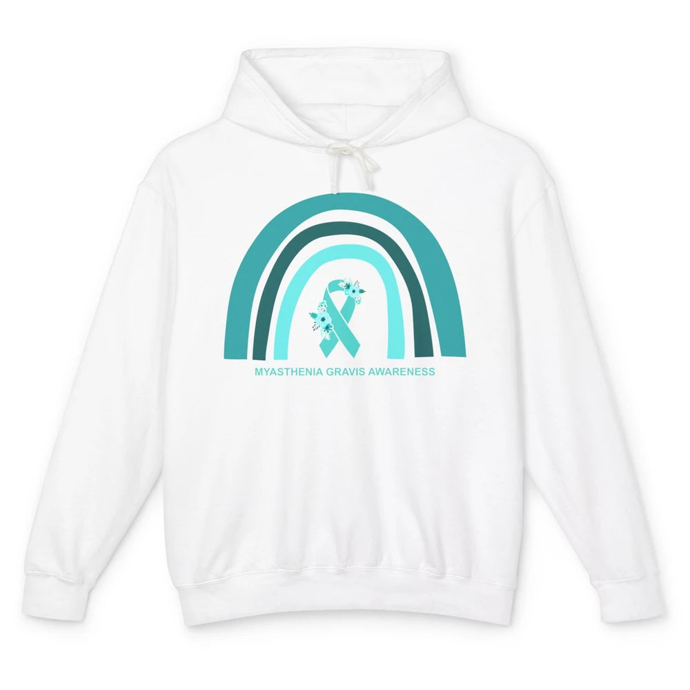 Myasthenia Gravis Awareness Floral Teal Ribbon Rainbow Unisex Lightweight Hoodie