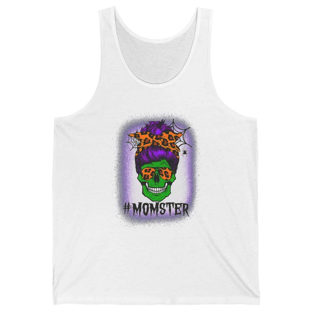 Retro Momster Messy Bun Skull Mom Halloween Spooky Mama Goth Unisex Jersey Tank