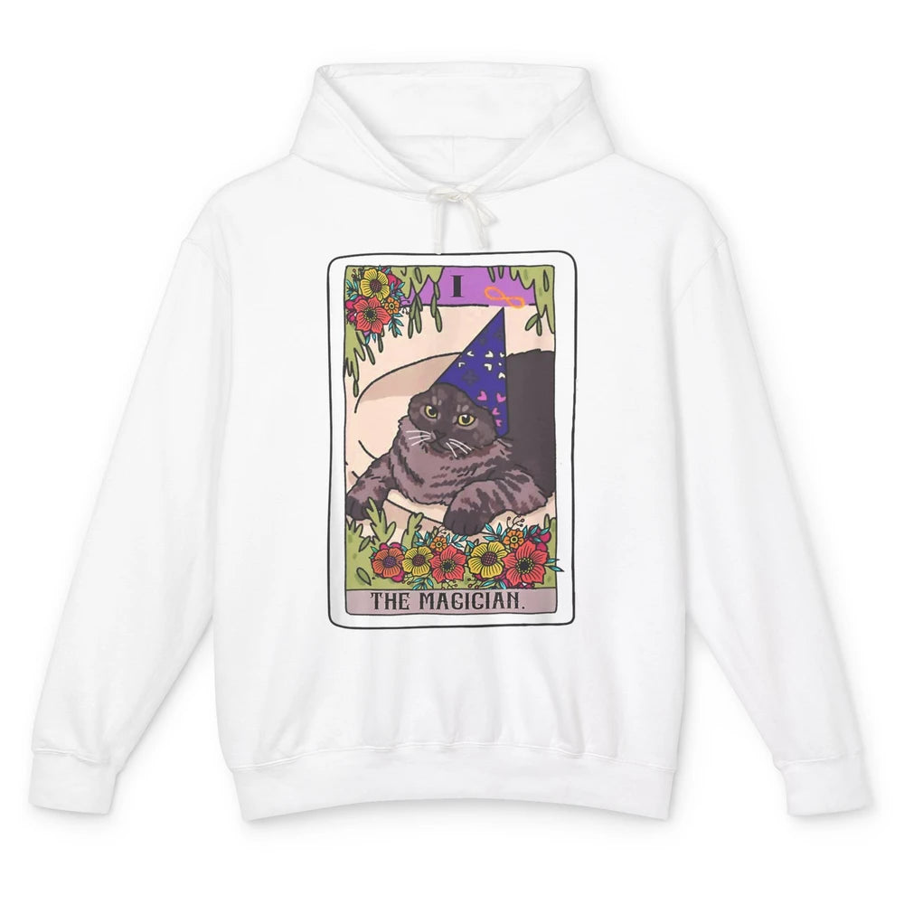 The Magician Grey Cat Tarot Card Witch Rider Goth Halloween Unisex Lightweight Hoodie