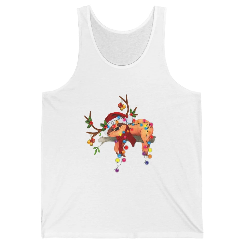 Merry Christmas Santa Claus Hat Sloth Reindeer Xmas Lights Unisex Jersey Tank
