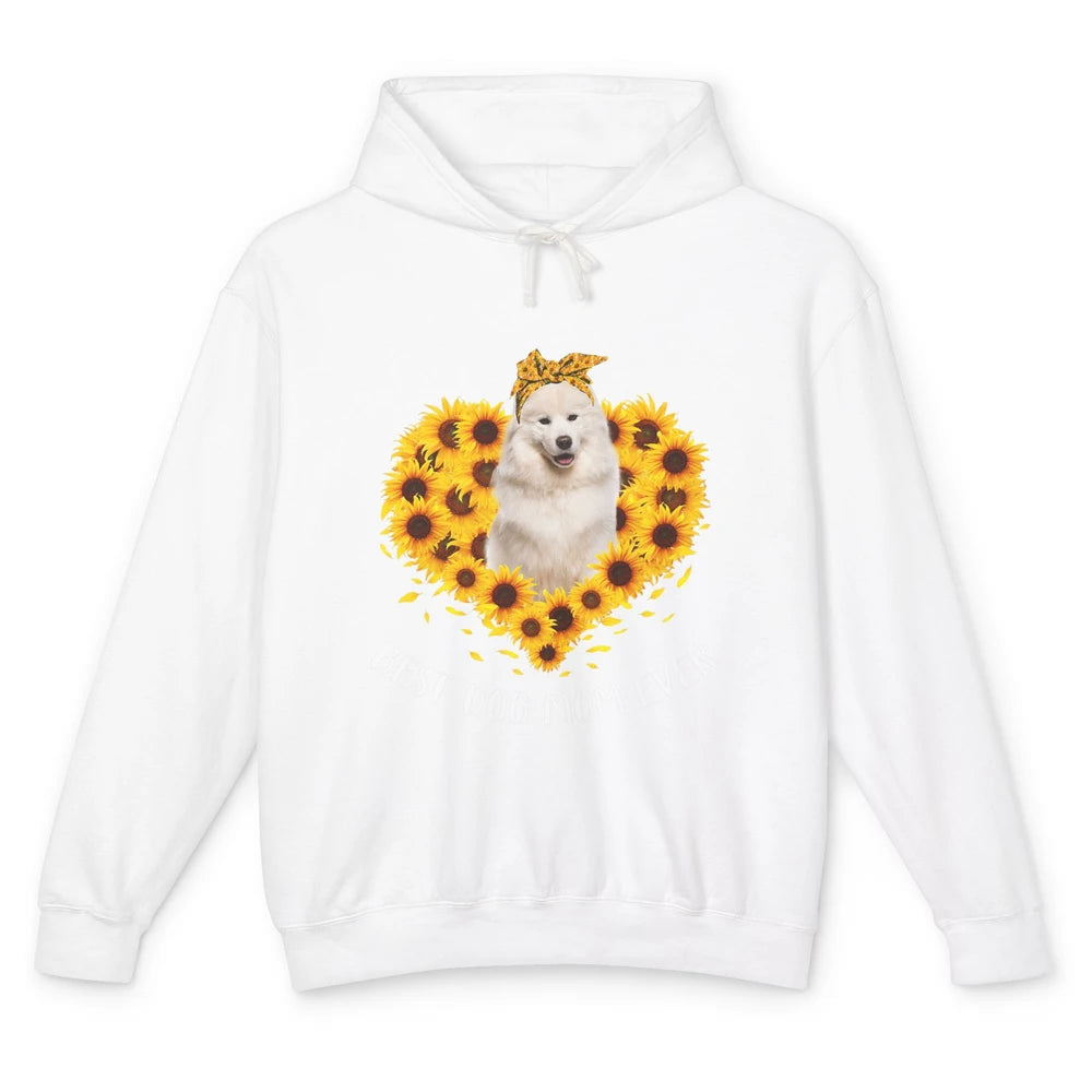 Retro Best Samoyed Dog Mom Ever Mother Puppy Sunflower Heart Unisex Lightweight Hoodie