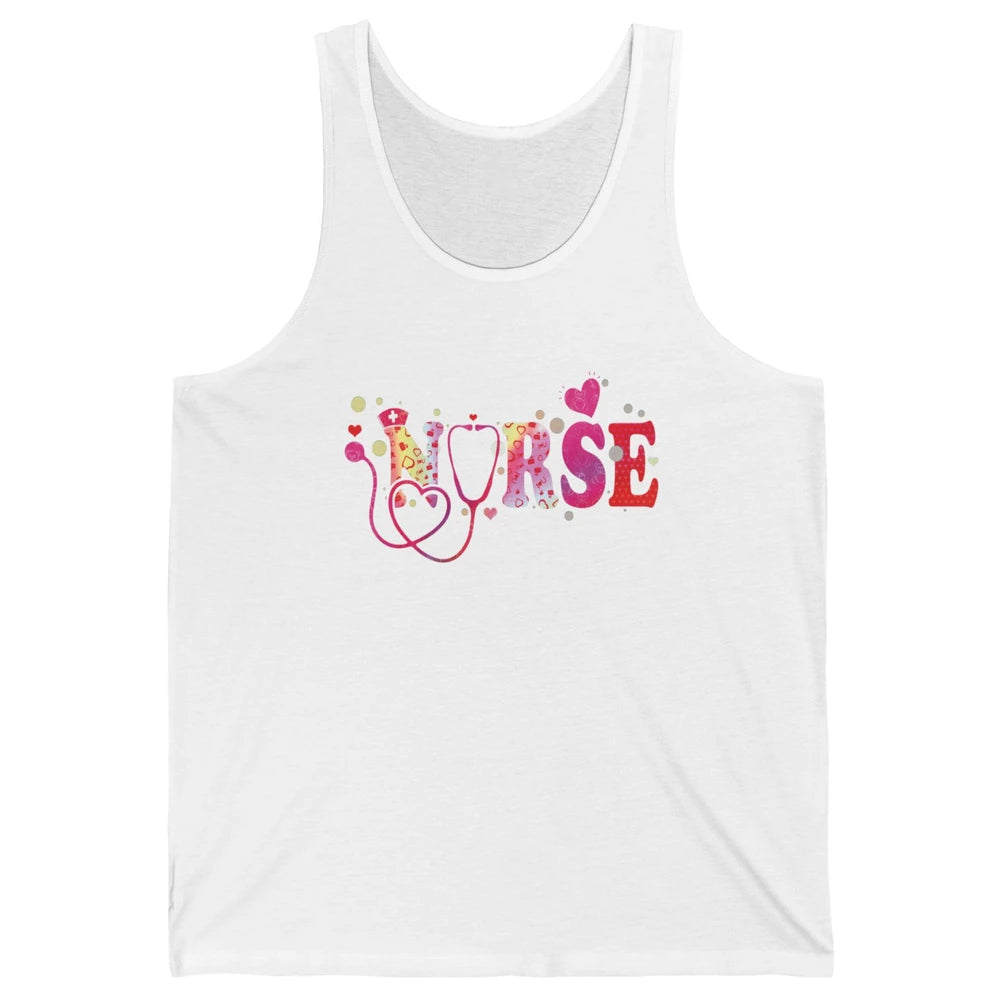 Nurse Tie Dye Valentines Day Heart Stethoscope Nursing Life Unisex Jersey Tank