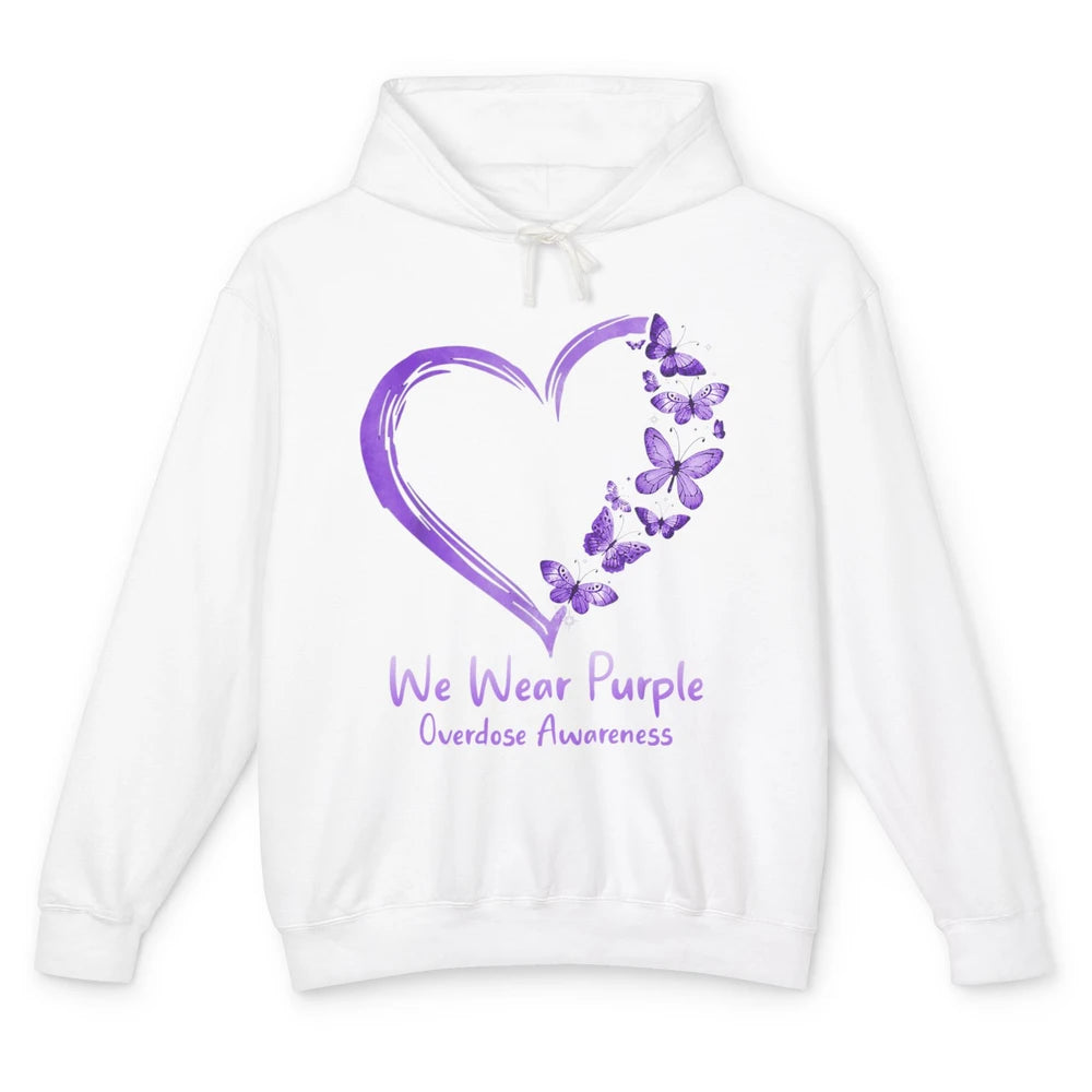 Overdose Awareness Month Love Purple Butterfly Heart Warrior Unisex Lightweight Hoodie