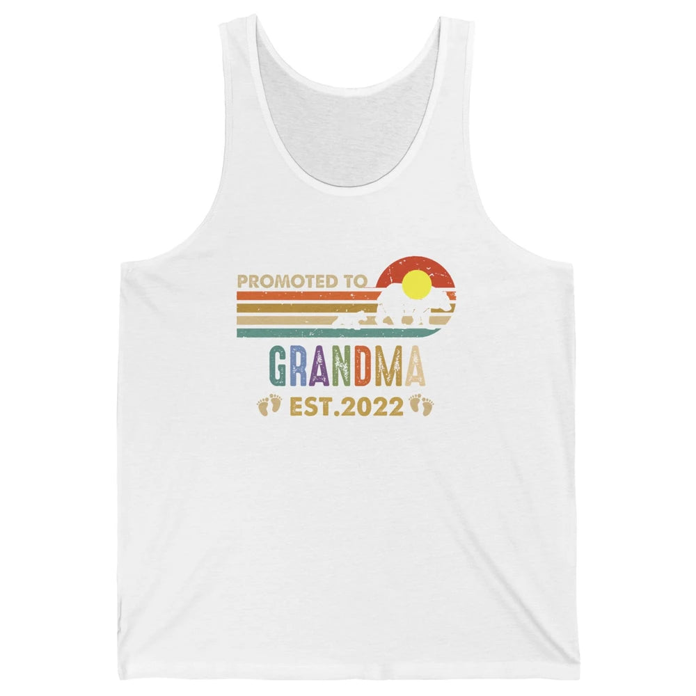 Retro Bear Sunset Promoted To Grandma Est 2022 Pregnancy Unisex Jersey Tank