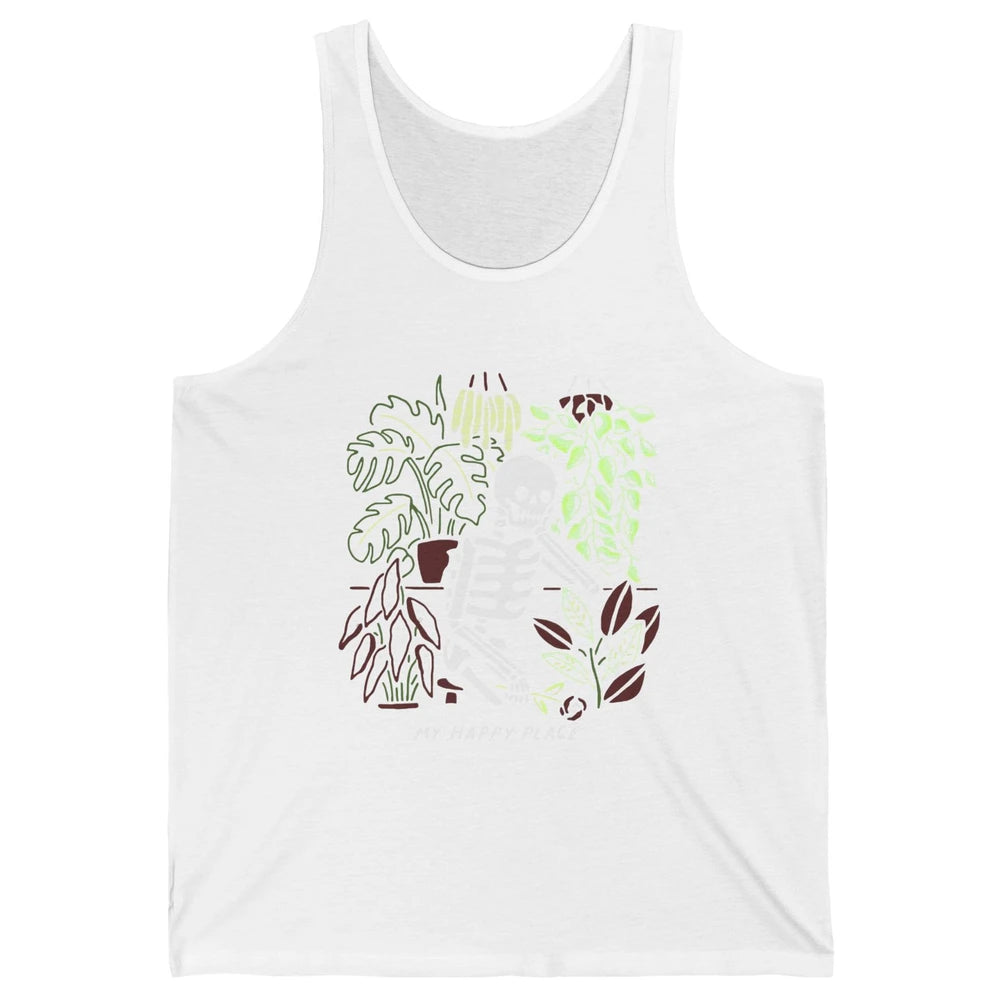 Retro Funny Skeleton Gardening My Happy Place Plant Lovers Unisex Jersey Tank
