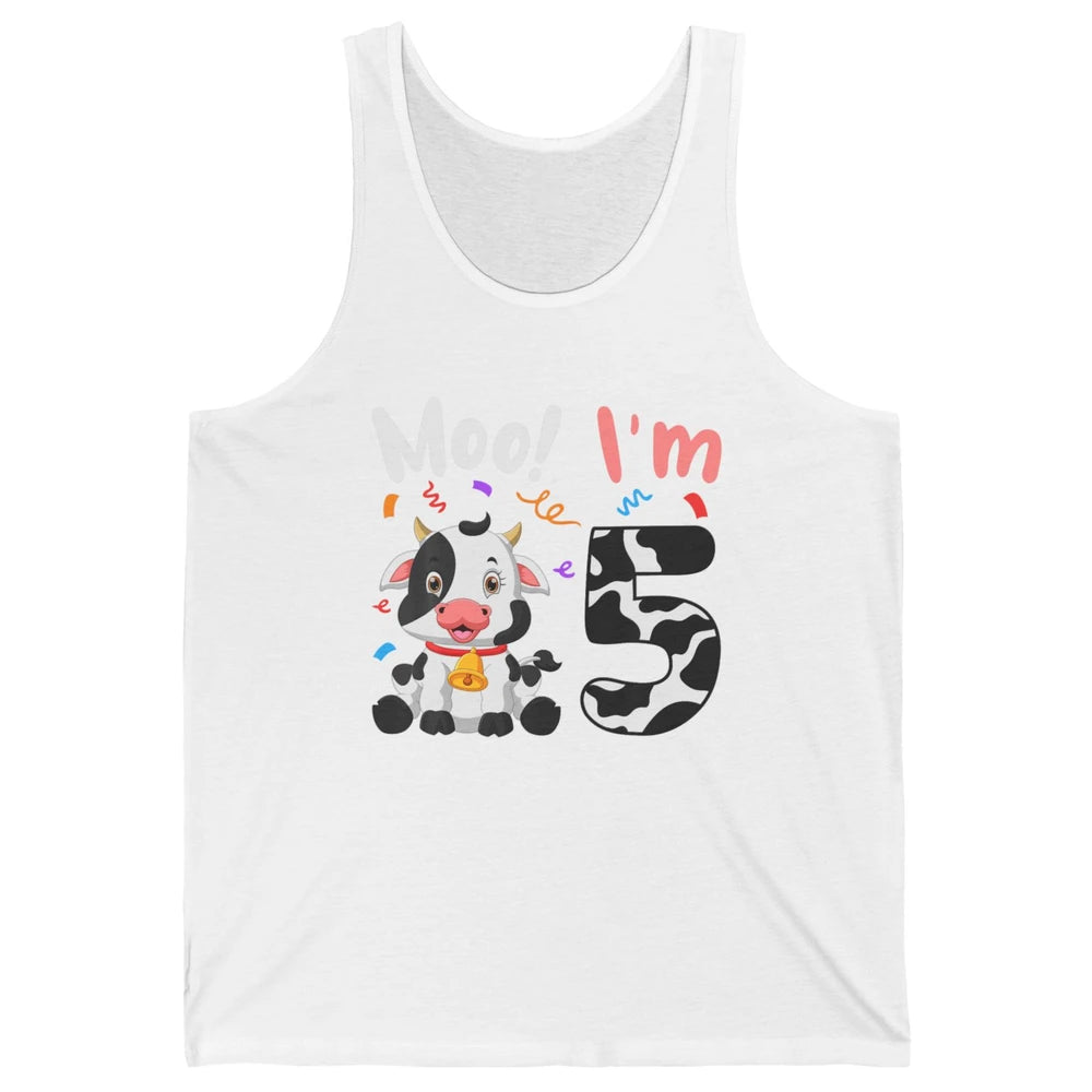 5th Birthday Moo Im 5 Cow Farm Animal Barnyard Family Party Unisex Jersey Tank
