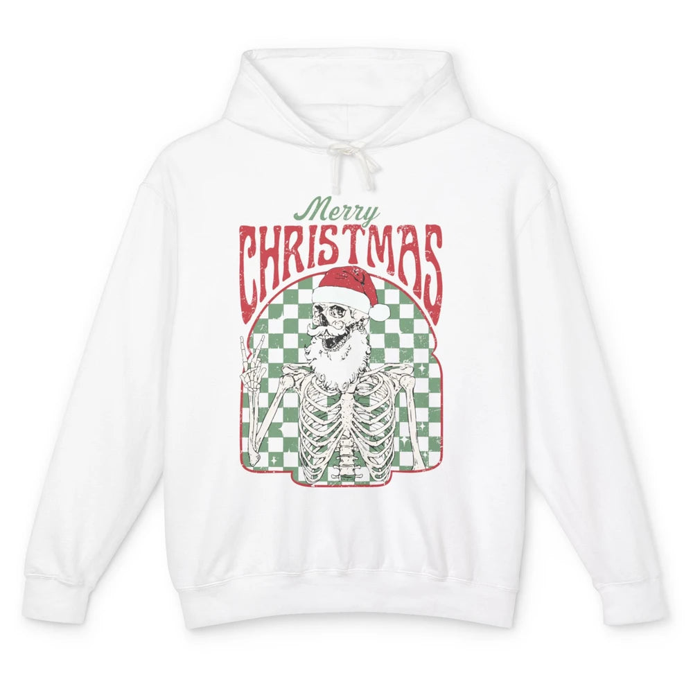 Merry Christmas Skeleton Santa Claus Vintage Xmas Skull Vibe Unisex Lightweight Hoodie